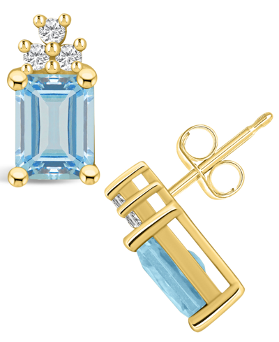 Macy's Aquamarine (2-3/4 Ct. T.w.) And Diamond (1/5 Ct. T.w.) Stud Earrings In 14k Yellow Gold In Aquamarine