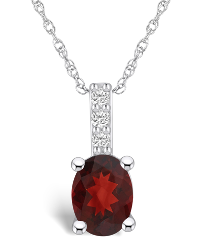 Macy's Garnet (1-1/2 Ct. T.w.) And Diamond Accent Pendant Necklace In 14k White Gold In Garnet