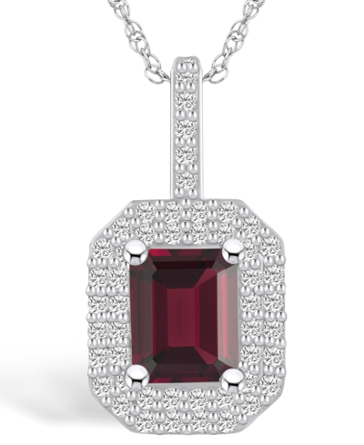 Macy's Garnet (2 Ct. T.w.) And Diamond (1/2 Ct. T.w.) Halo Pendant Necklace In 14k White Gold In Garnet