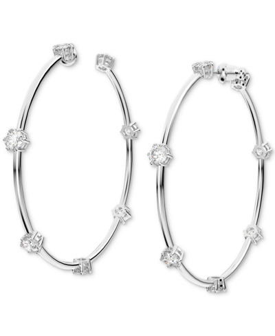 Shop Swarovski Silver-tone Constella Crystal Large Hoop Earrings, 2.5"