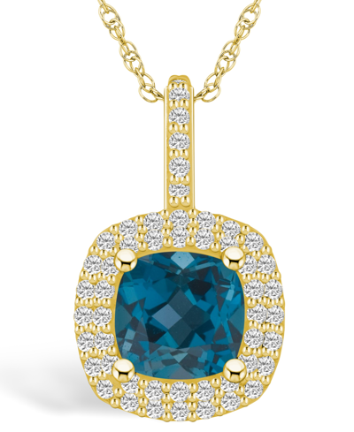 Macy's London Blue Topaz (2-3/4 Ct. T.w.) And Diamond (1/2 Ct. T.w.) Halo Pendant Necklace In 14k Yellow Go In London Blue Topaz