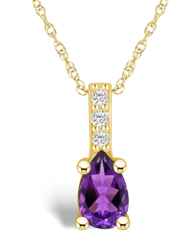 Macy's Amethyst (7/8 Ct. T.w.) And Diamond Accent Pendant Necklace In 14k Yellow Gold In Amethyst