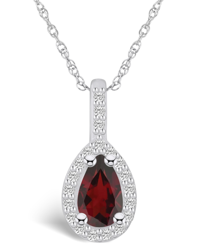 Macy's Garnet (1-1/10 Ct. T.w.) And Diamond (1/5 Ct. T.w.) Halo Pendant Necklace In 14k White Gold In Garnet