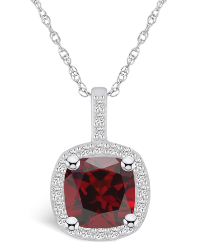 Macy's Garnet (2-3/4 Ct. T.w.) And Diamond (1/4 Ct. T.w.) Halo Pendant Necklace In 14k White Gold In Garnet