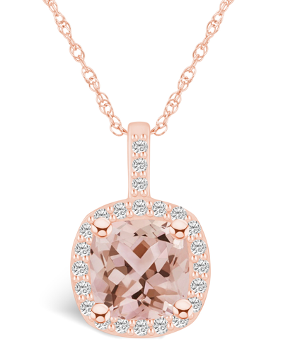 Shop Macy's Morganite (2 Ct. T.w.) And Diamond (1/4 Ct. T.w.) Halo Pendant Necklace In 14k Rose Gold