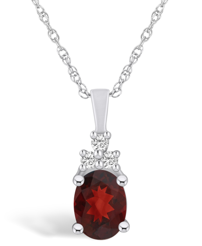 Macy's Garnet (1-1/2 Ct. T.w.) And Diamond (1/10 Ct. T.w.) Pendant Necklace In 14k White Gold In Garnet