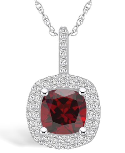 Macy's Garnet (2-3/4 Ct. T.w.) And Diamond (1/4 Ct. T.w.) Halo Pendant Necklace In 14k White Gold In Garnet