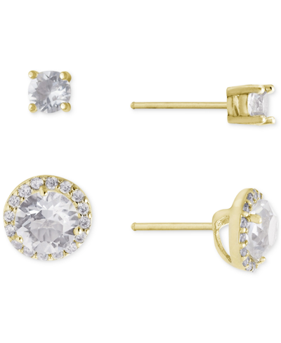 Shop Giani Bernini 2-pc. Set Crystal & Cubic Zirconia Solitaire & Halo Stud Earrings, Created For Macy's In Gold