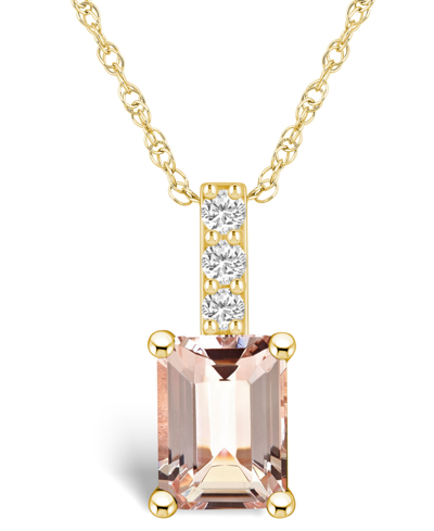 Macy's Morganite (1-3/8 Ct. T.w.) And Diamond Accent Pendant Necklace In 14k Yellow Gold In Morganite
