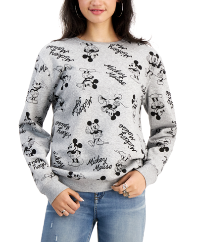 Shop Disney Juniors' Mickey Graphic Sweatshirt In Heather Grey