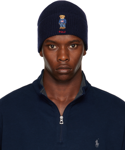 Shop Polo Ralph Lauren Navy Polo Bear Beanie In 433 Hunter Navy