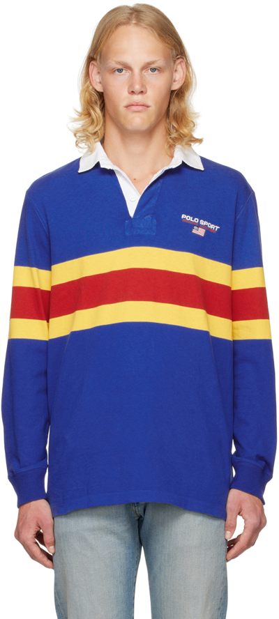 Shop Polo Ralph Lauren Blue Rugby Polo In Sapphire Star Multi