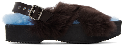 Shop Dries Van Noten Blue & Black Furry Sandals In 704 D.brown