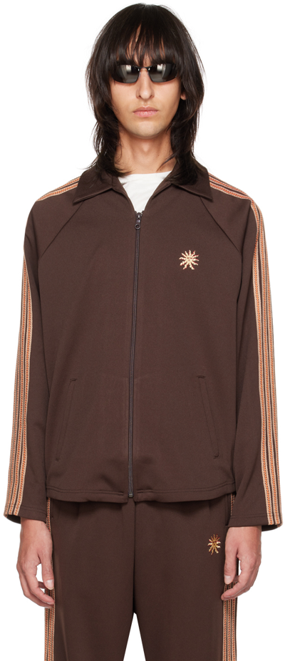 Shop Jieda Brown 5 Stripe Track Jacket