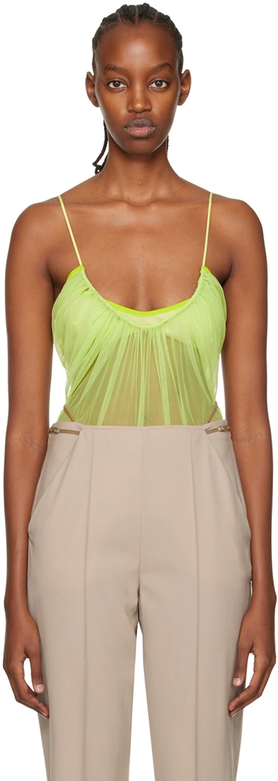 Nensi Dojaka Green Gathered Bodysuit In Lime Lime