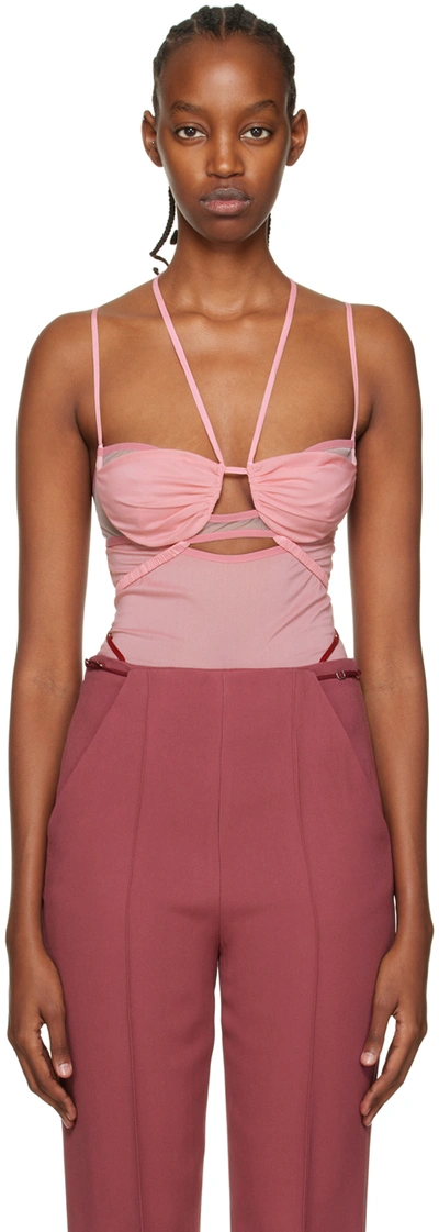 Shop Nensi Dojaka Pink Draped Double Bra Bodysuit In Blossm Blossom