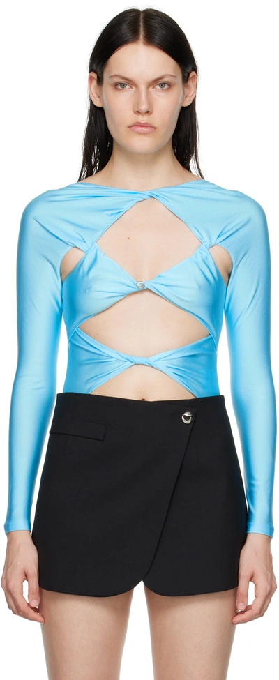 Shop Coperni Blue Cutout Bodysuit In Turquoise
