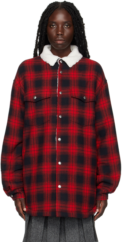 We11 Done Red Check Jacket In Red