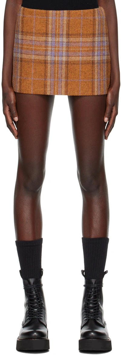 We11 Done Checked Wool Mini Skirt With Side Zip In Orange