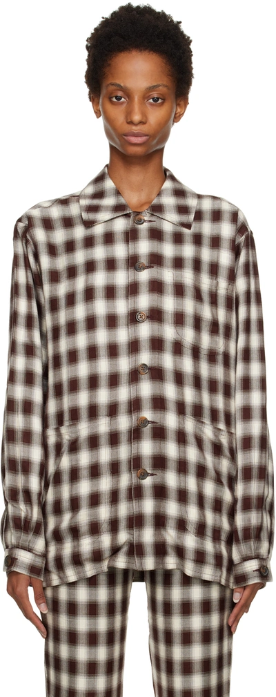 Shop Bode Brown & White Shadow Plaid Franck Jacket In Brwht Brown White
