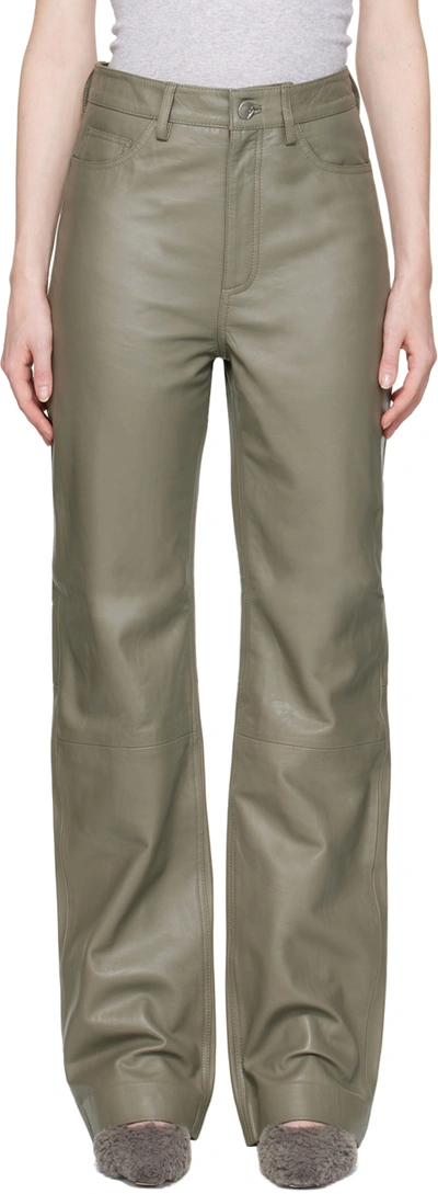 Shop Remain Birger Christensen Taupe Lynn Leather Trousers In 18-1110 Brindle