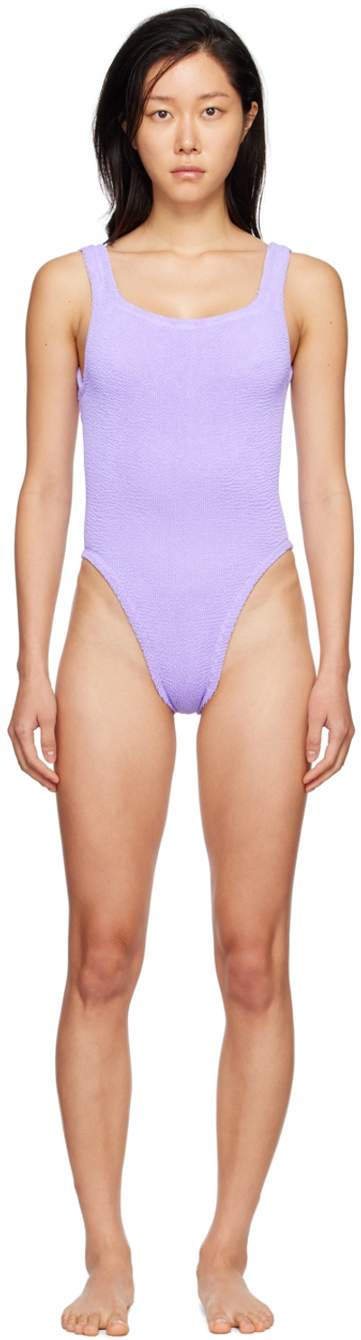 Shop Hunza G Purple Square Neck One-piece Swimsuit In Lilac