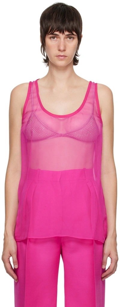 Valentino Semi-sheer Silk Chiffon Tank Top In Uwt Pink Pp