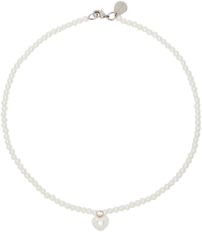 Shop Simone Rocha White Pearl Heart Necklace In Crystal/pearl