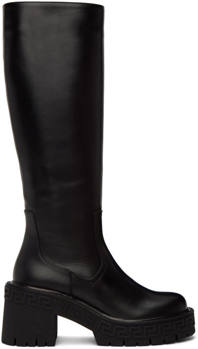 Shop Versace Black Greca Boots In 1b000 Black