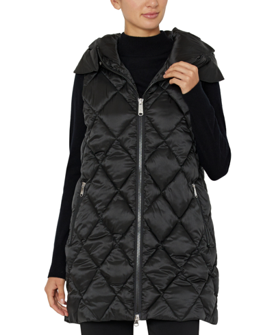 Shop Sam Edelman Women's Onion Quilted Hooded Puffer Vest In Satin Black