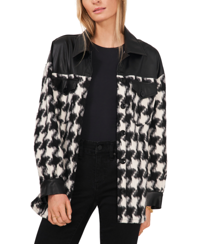 Shop Vince Camuto Women's Printed Faux-leather Trim Shirt Jacket In Rich Black