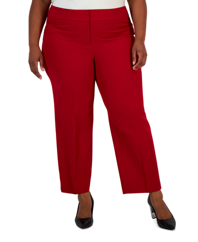 Shop Kasper Plus Size Mid-rise Straight-ankle Faux-pocket Pants In Fire Red