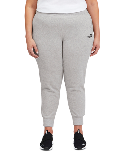 Shop Puma Solid Plus Size Fleece Jogger Pants In Light Gray Heather- Black