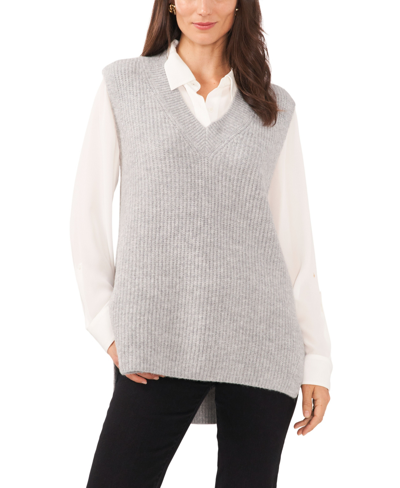 Vince Camuto Women's Shaker Vest V-neck With High Low Hem Sweater In  Silver-tone Heather | ModeSens