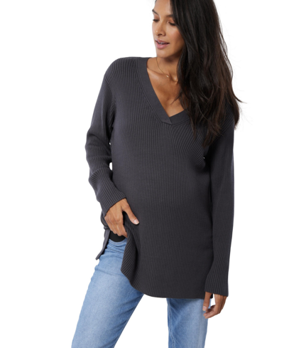 Shop Ingrid & Isabel Women's Maternity Side Zip Nursing Sweater In Asphalt