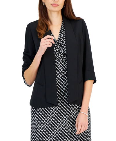 Shop Kasper Women's Shawl-collar Open-front Cuffed-sleeve Blazer In Black