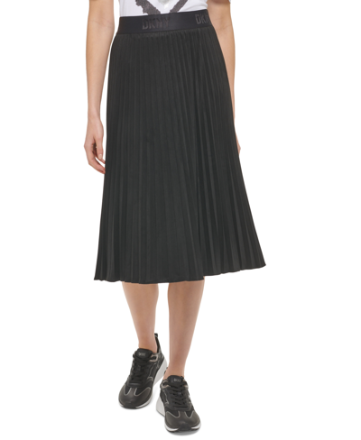 Shop Dkny Women's Pleated Faux Suede Skirt In Black