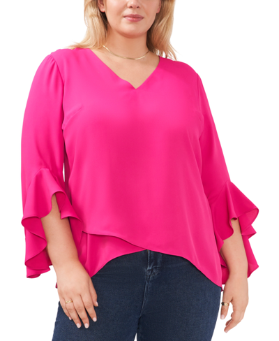 Shop Vince Camuto Plus Size Flutter-sleeve Top In Pomegranate