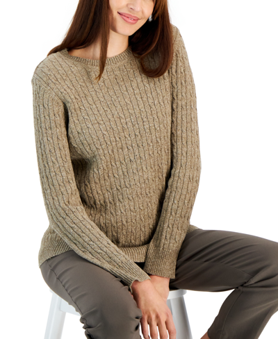 Shop Karen Scott Women's Crewneck Cable Sweater, Created For Macy's In Chestnut Heather Neps