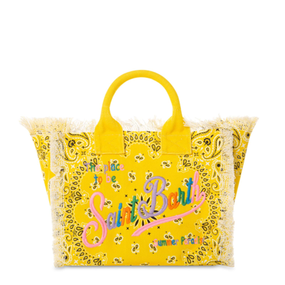 Shop Mc2 Saint Barth Colette Canvas Handbag With Yellow Bandanna Print