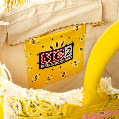 Shop Mc2 Saint Barth Colette Canvas Handbag With Yellow Bandanna Print