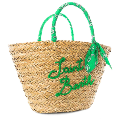 Shop Mc2 Saint Barth Woman Straw Bag With Embroidery In Green