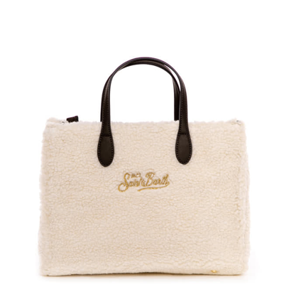 Shop Mc2 Saint Barth White Sherpa Fabric Vivian Handbag