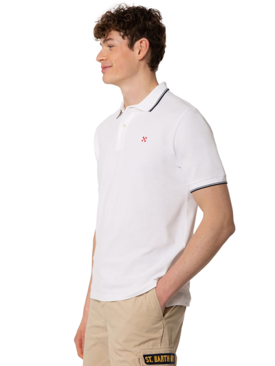 Shop Mc2 Saint Barth White Piquet Polo With St. Barth Logo