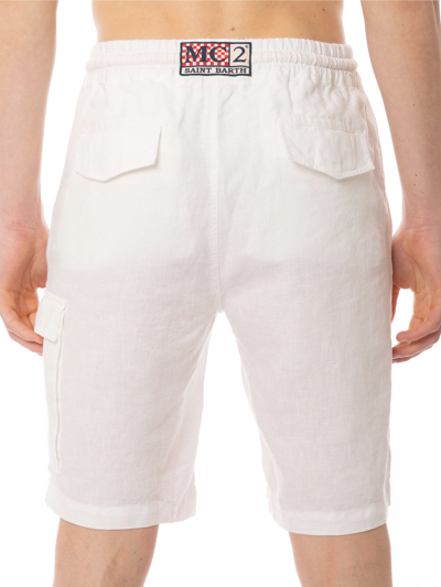 Shop Mc2 Saint Barth White Linen Bermuda Shorts