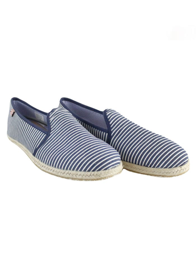 Shop Mc2 Saint Barth White And Blue Striped Canvas Shoes
