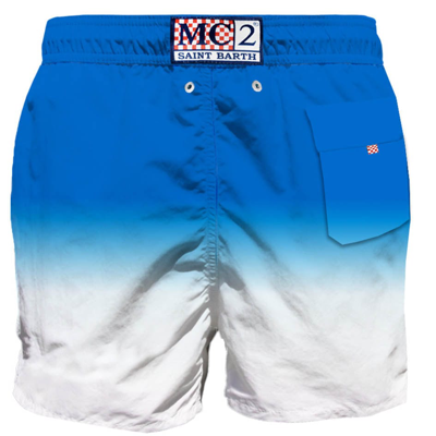 Mc2 Saint Barth White And Blue Shades Mid-length Swim Shorts In Blue