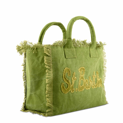 Shop Mc2 Saint Barth Vanity Green Canvas Shoulder Bag
