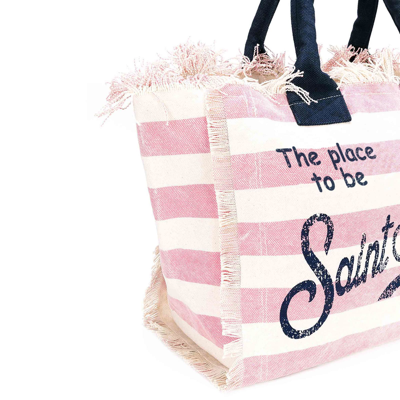 Shop Mc2 Saint Barth Vanity Canvas Shoulder Bag With Stripes Print In Pink