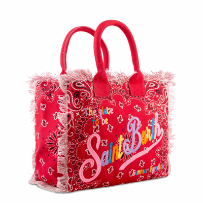 Shop Mc2 Saint Barth Vanity Canvas Shoulder Bag With Red Bandanna Print